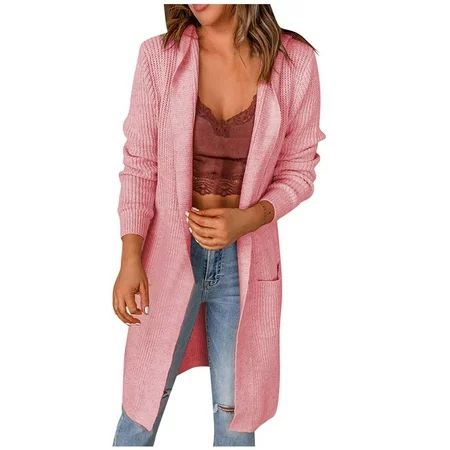 Scyoekwg Womens Fall Jackets Coat Solid Color Long Sleeve Lapel Overcoat Casual Top Cardigan Pocket  | Walmart (US)