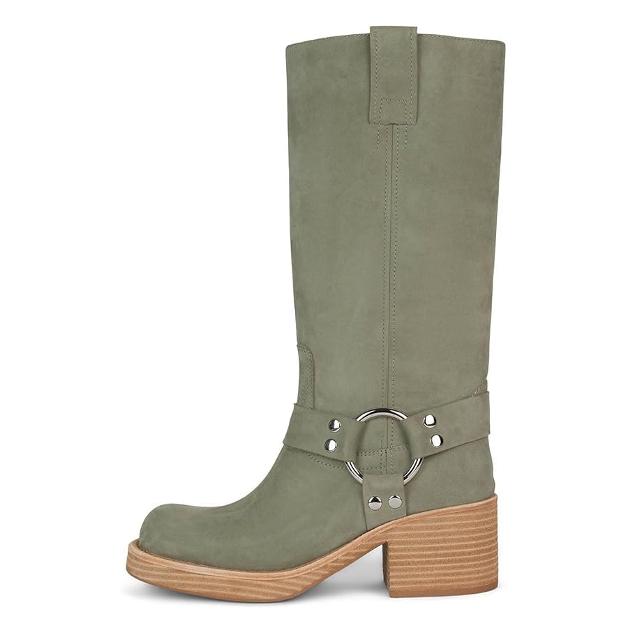 Yishaweiqi Women's Studds Biker Boots Chunky Heel Square Toe Knee High Boots Side Zipper Western ... | Amazon (US)