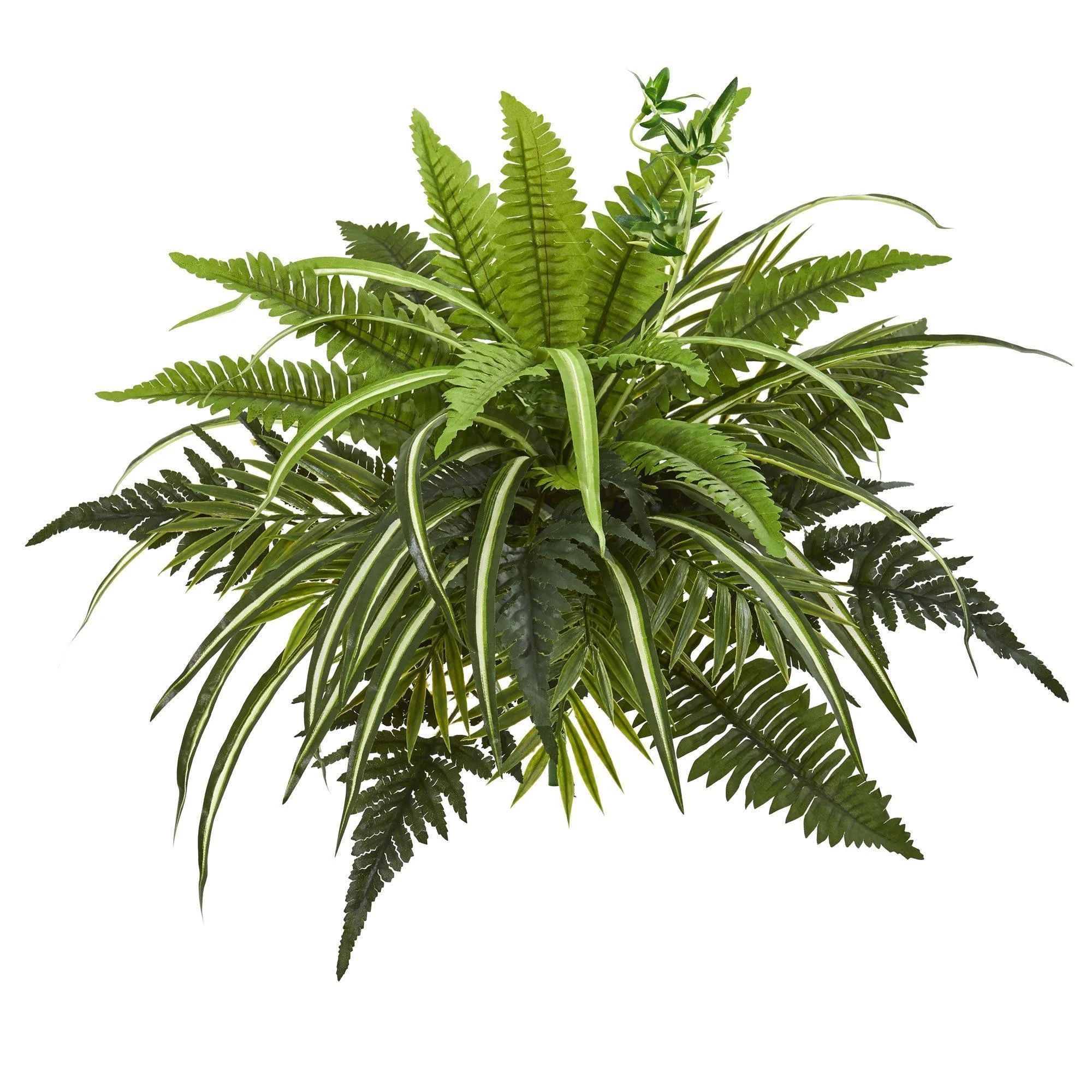 22” Mixed Greens and Fern Artificial Bush Plant (Set of 3) | Nearly Natural