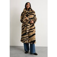 Warehouse Women's Tiger Print Faux Fur Coat in Zebra | Size: 10 | Debenhams UK