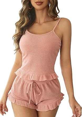 SOLY HUX Women's 2 Piece Sleeveless Crop Tank Top and Fluffy Teddy Shorts Lounge Pajama Set Sleep... | Amazon (US)