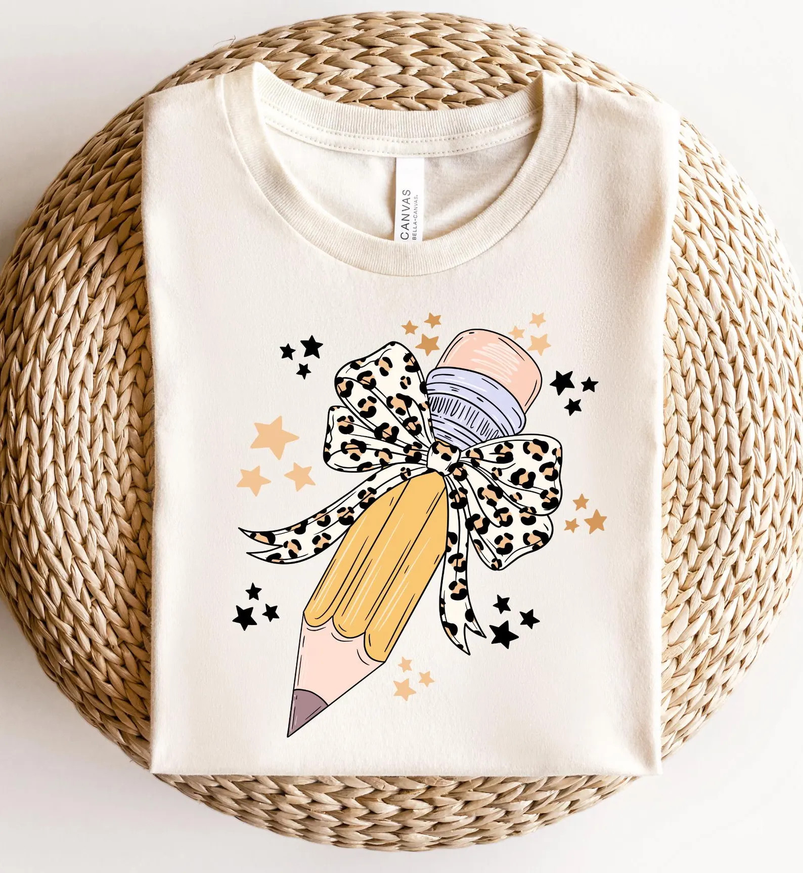 Leopard Pencil Bow Teacher Shirt, Teacher Shirts, Back to School Shirt, Gift for Teacher, Teacher... | Etsy (US)