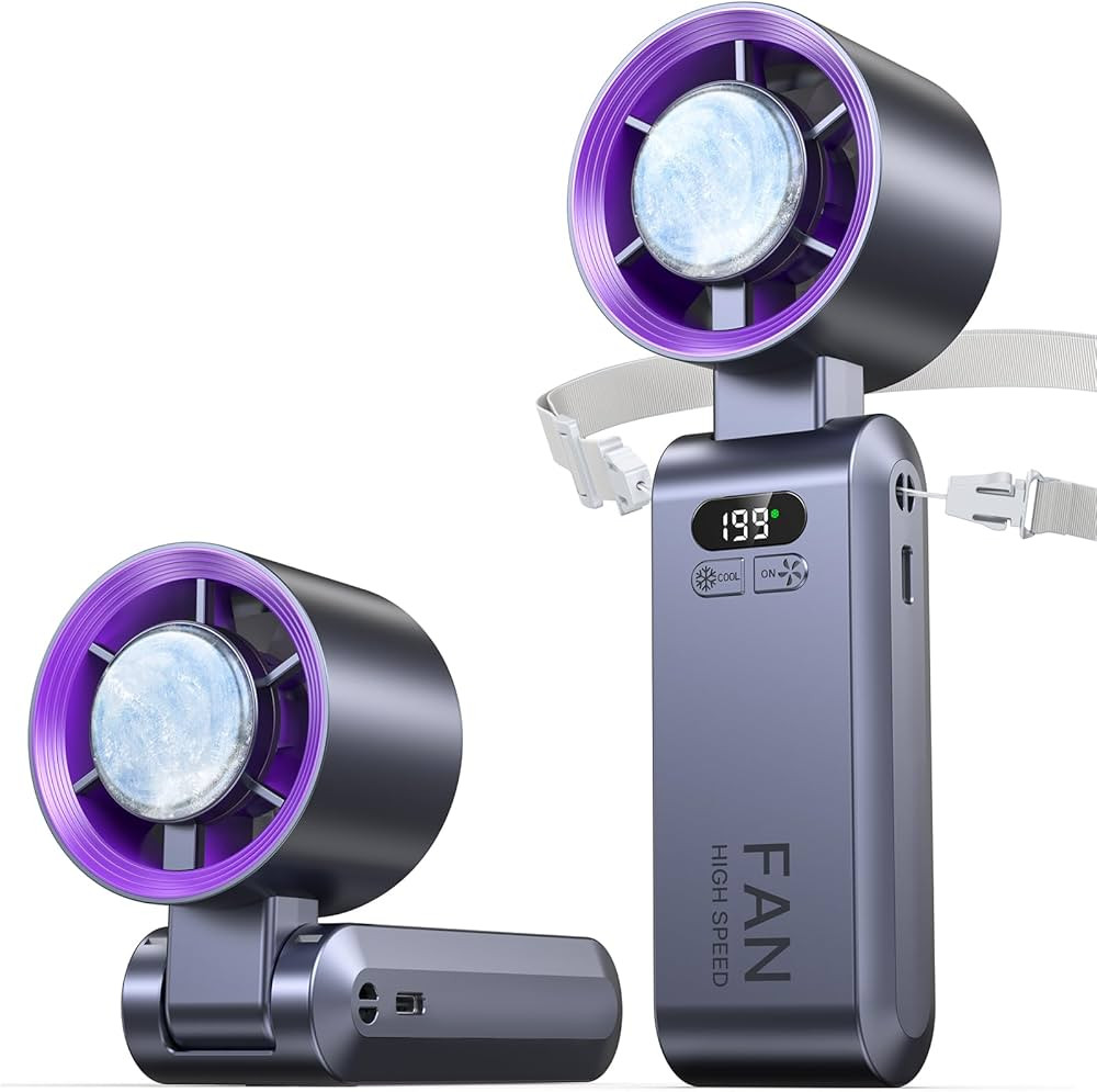 2 Pack Handheld Portable Turbo Fan with Ice Cooler, Speed (1-199) 5500mAh*2 Rechargeable Personal... | Amazon (US)