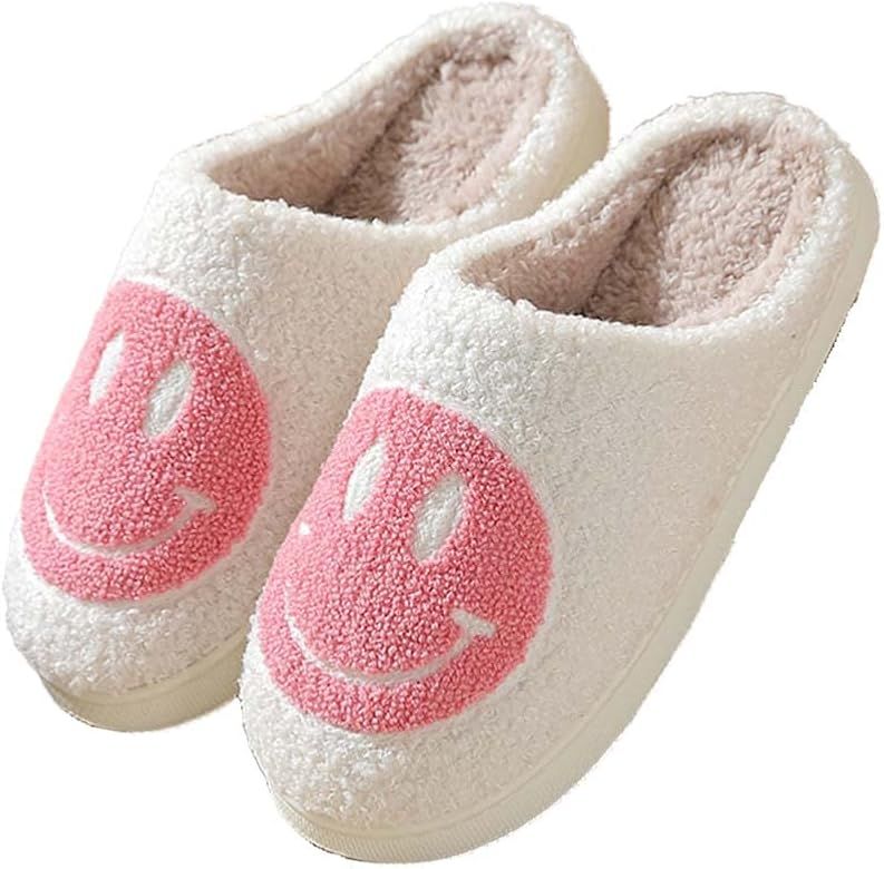 FACAXEDRE Retro Smiley Face Slippers, Soft Plush Comfy Preppy Women Slippers, Smile Cushion Slide... | Amazon (US)