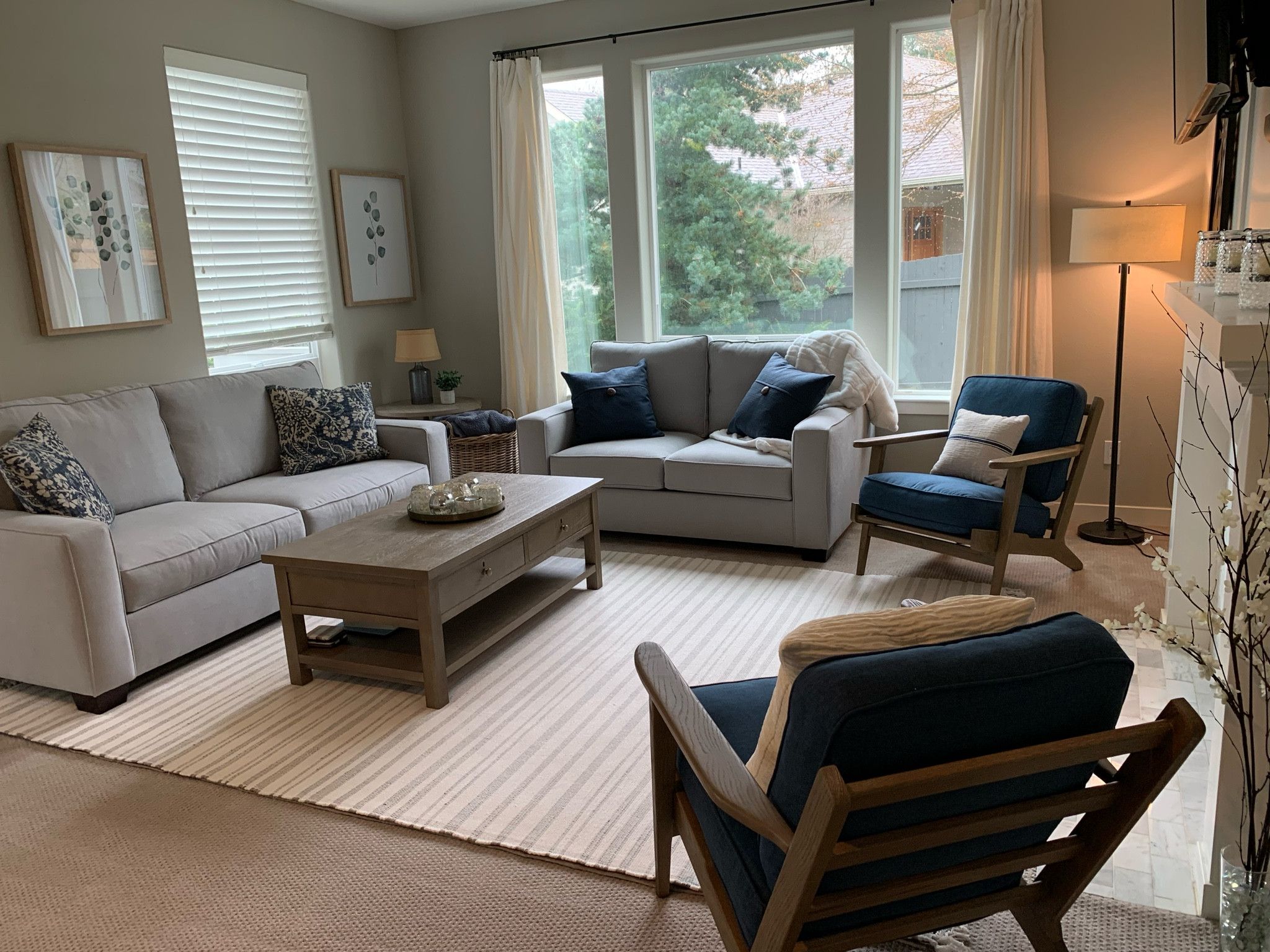 Living room makeover new furniture, family room furniture, living family great room couch sofa loveseat, bright and airy gray couch blue chairs living room, pottery barn couch sofa chairs, pottery barn comfort square arm couch sofa loveseat, pottery barn raylan chair.

#LTKhome