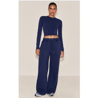 Navy Washed Oversized Wide Leg Joggers | PrettyLittleThing UK