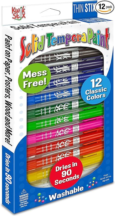 Pencil Grip Kwikstix Thin Stix Solid Tempera Paint, Super Quick Drying, 12 Classic Colors (TPG-60... | Amazon (US)