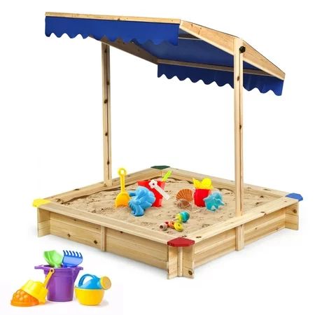 Costway Kids Wooden Sandbox Children Outdoor Playset w/ Convertible Canopy for Backyard | Walmart (US)