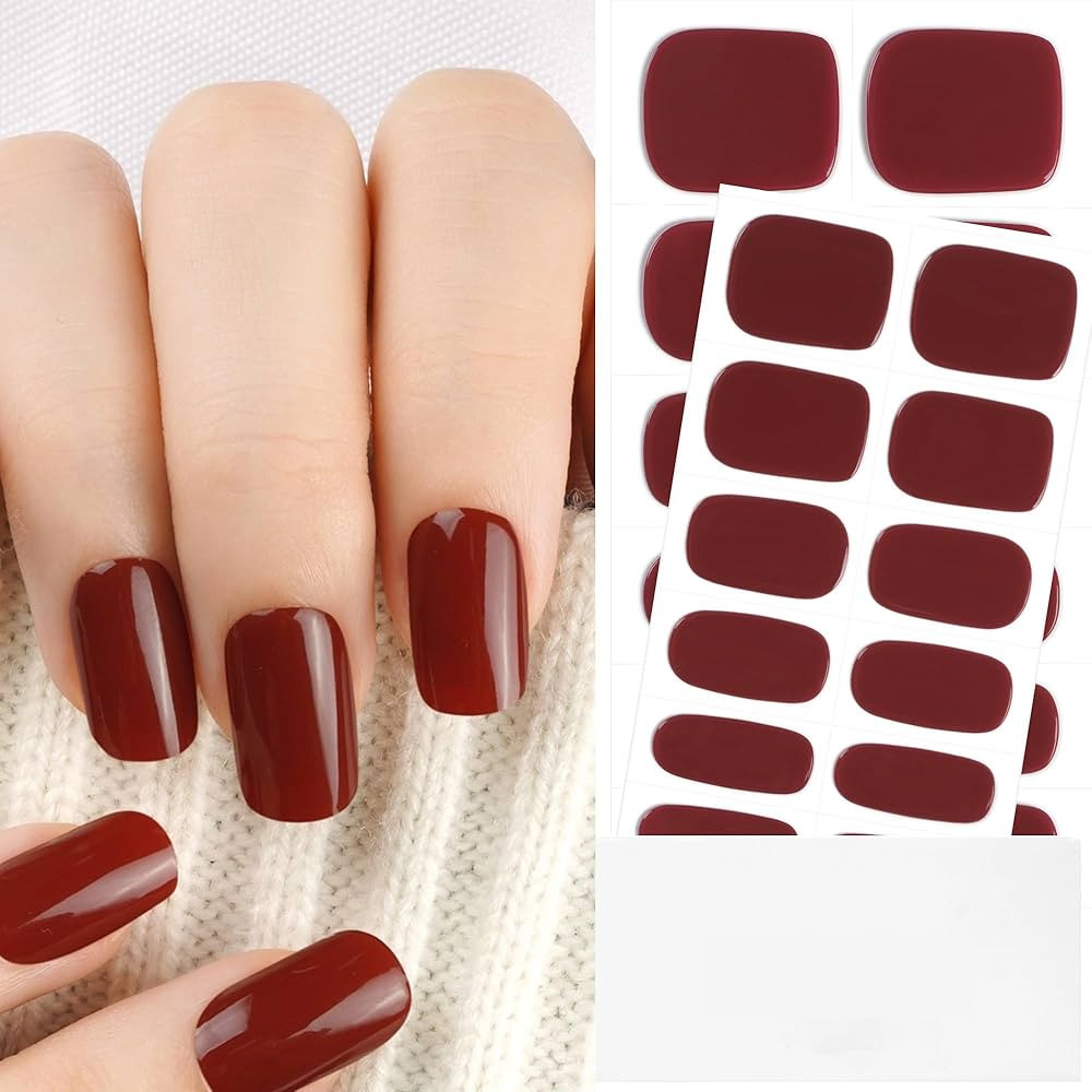 DANNI & TONI Semi Cured Gel Nail Strips (Maroon) Red Gel Nail Stickers Solid Color Nail Wraps 28 ... | Amazon (CA)
