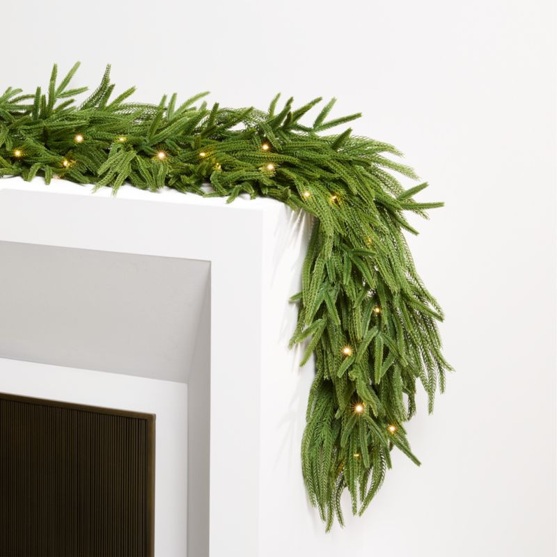 Faux Pre-Lit Norfolk Pine Garland 6' | Crate & Barrel | Crate & Barrel