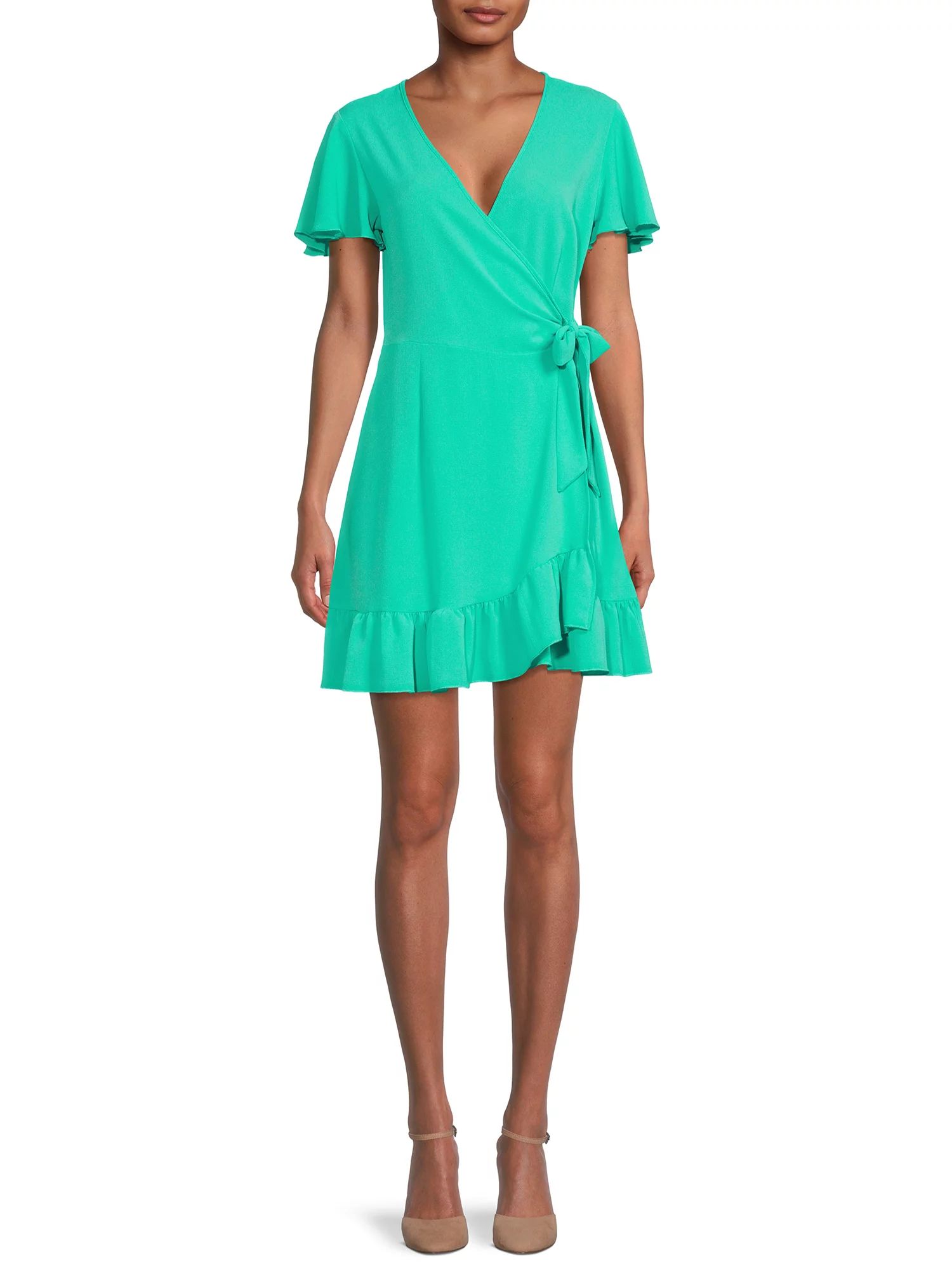 Nine.Eight Womens Flutter Sleeve Short Wrap Dress - Walmart.com | Walmart (US)
