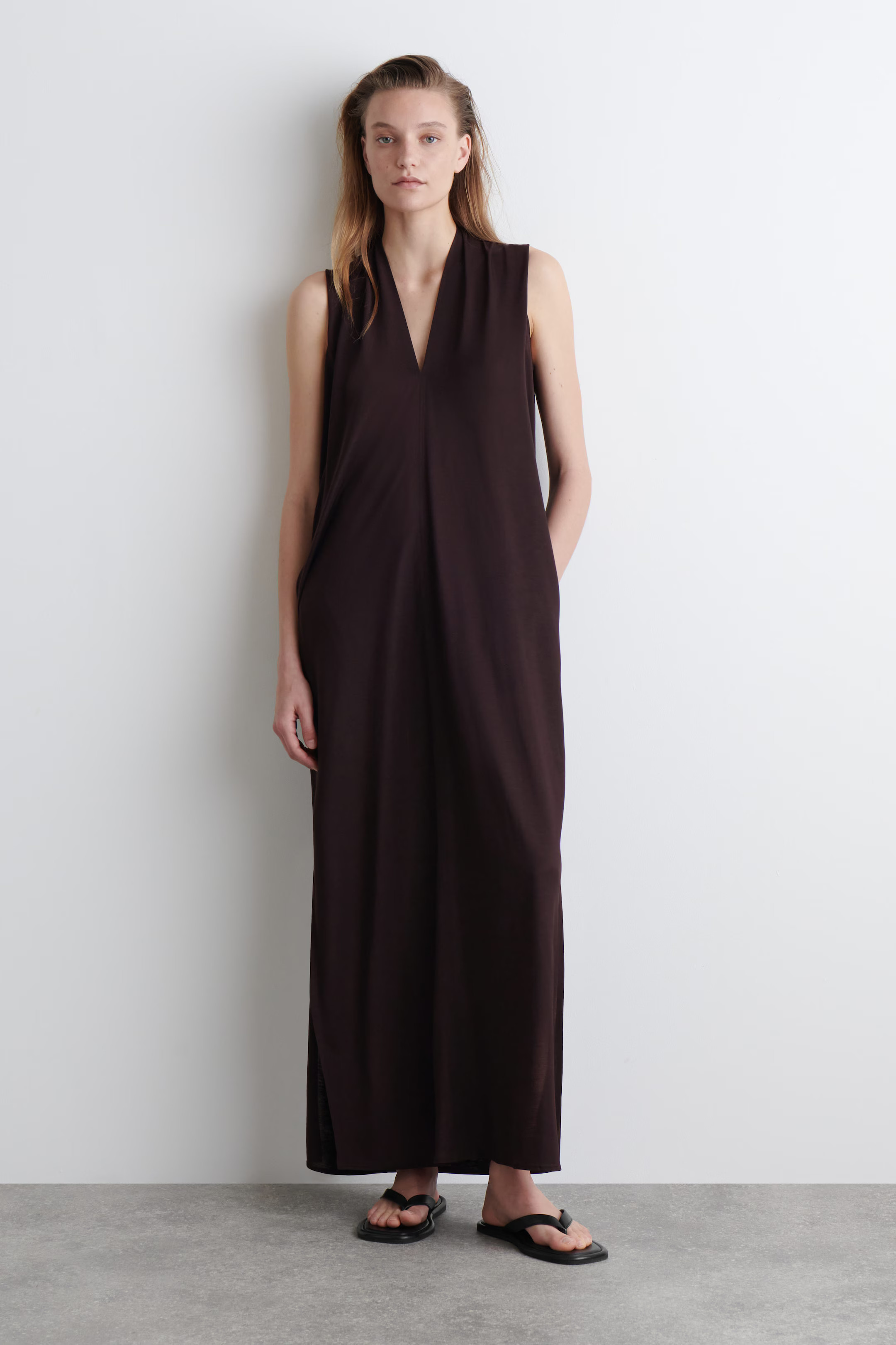 DRAPED V-NECK MAXI DRESS - DARK BROWN | COS UK
