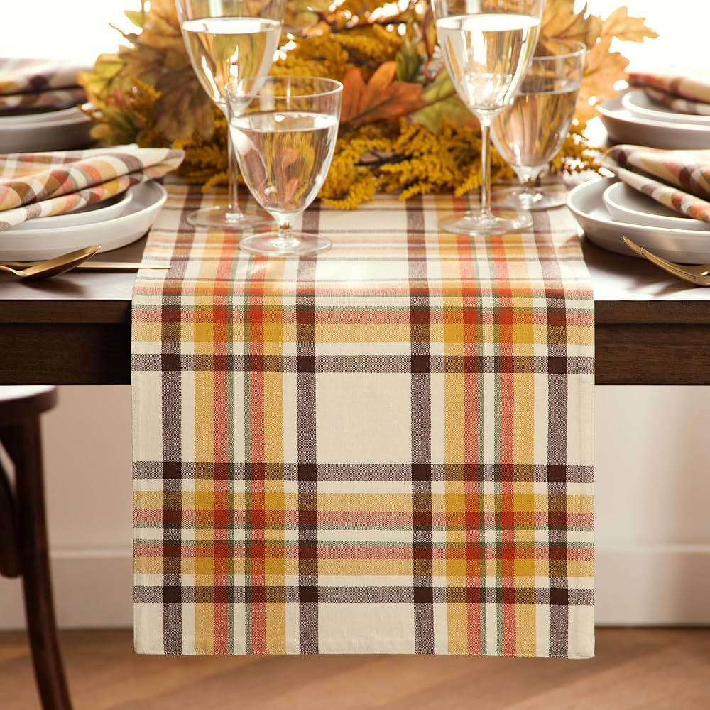 Elrene Home Fashions Russet Harvest Woven Plaid Table Runner, 13"x70" | Amazon (US)