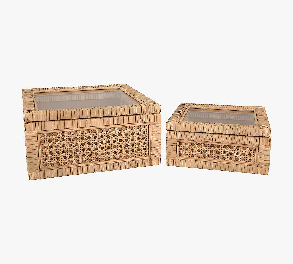 Woven Rattan And Wood Boxes, Set of 2 | Pottery Barn (US)