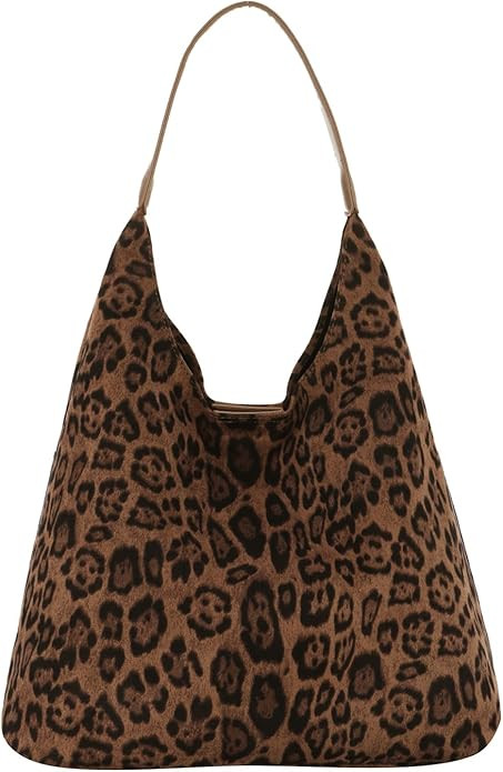Oweisong Leopard Tote Bag for Women Suede Leather Cheetah Print Hobo Shoulder Bag Large Vintage S... | Amazon (US)