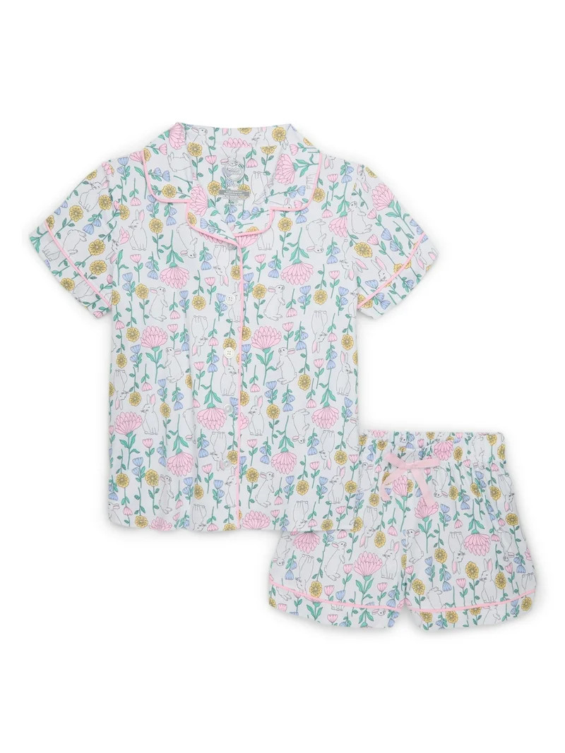 Wonder Nation Girls Button Front Pajama Top & Shorts Set, 2-Piece, Sizes 4-18 & Plus | Walmart (US)