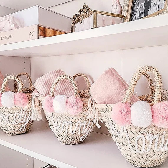 Straw bags Wedding guest gift Easter Basket Basket BACHELORETTE PARTY Bag Bridesmaid Gift Monogra... | Etsy (US)