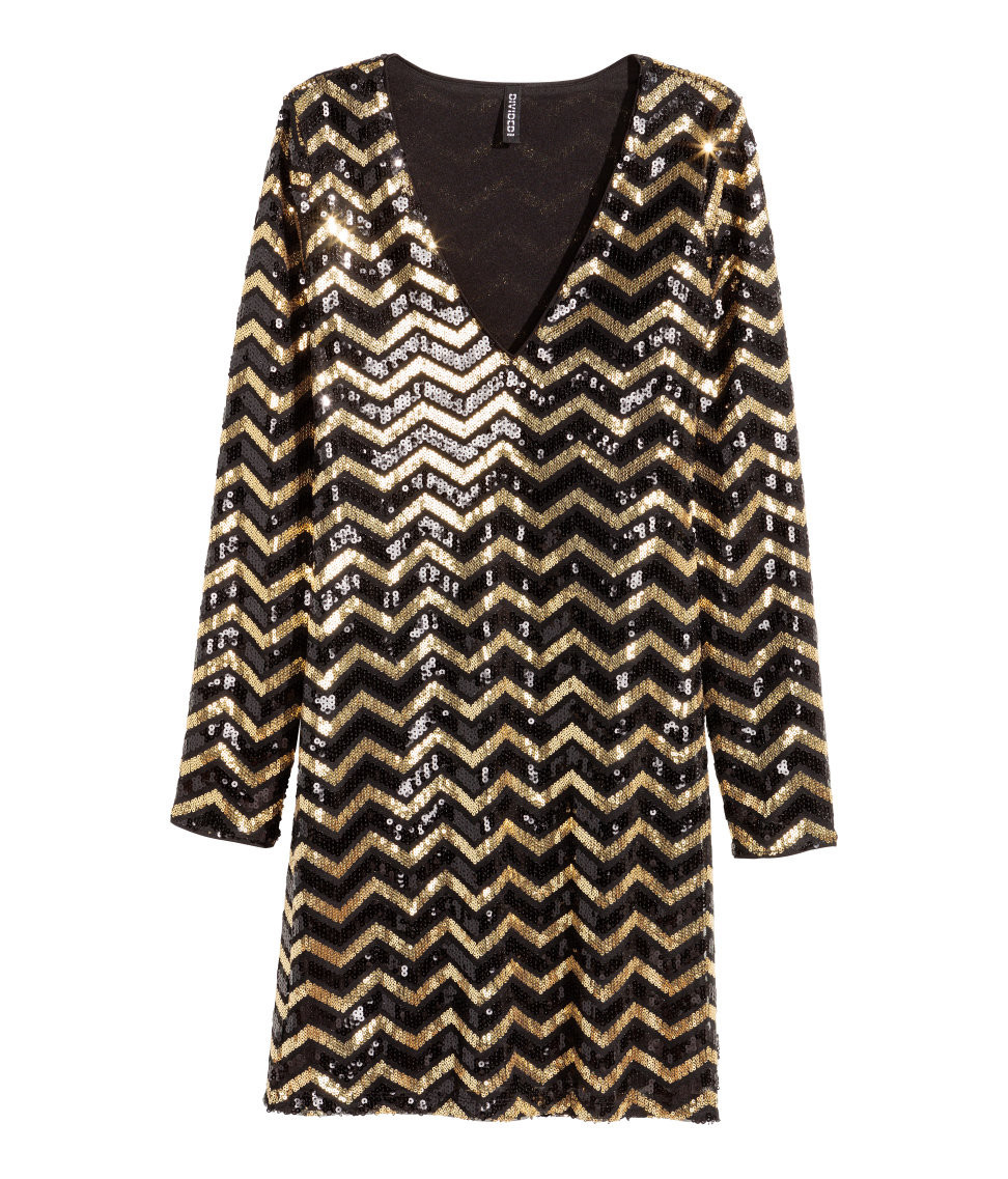 H&M - Sequined Dress - Black/gold-colored - Ladies | H&M (US)