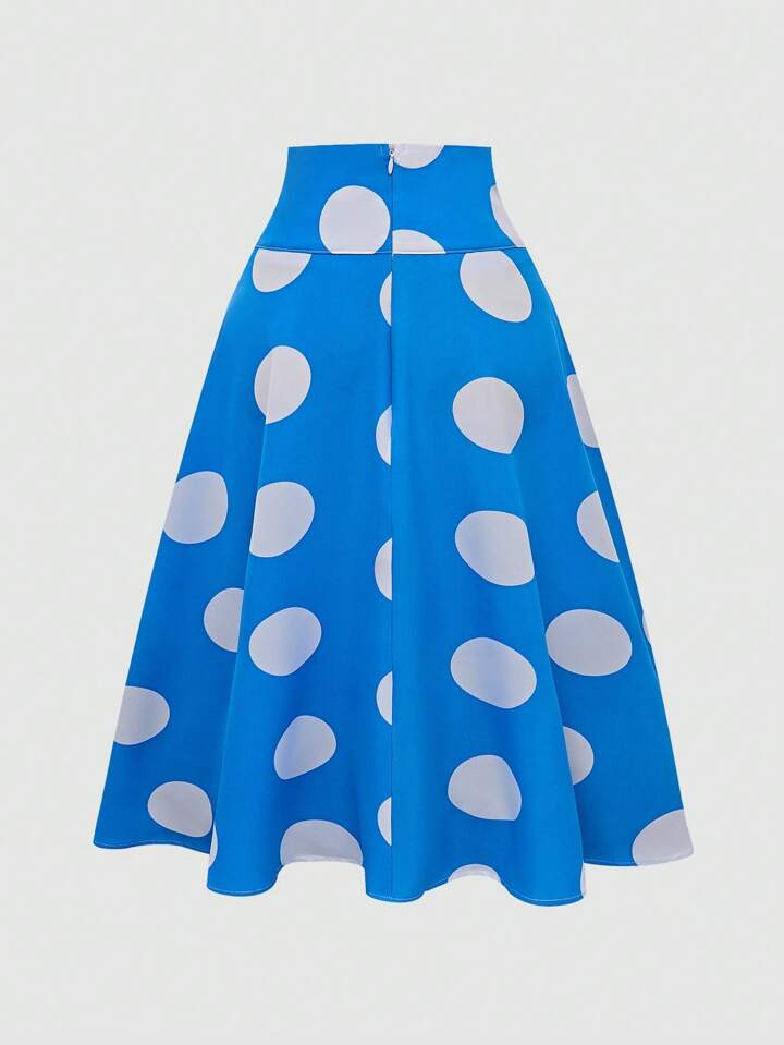 SHEIN Unity Women's Elegant Commute Polka Dot Print Tie-Up Skirt | SHEIN
