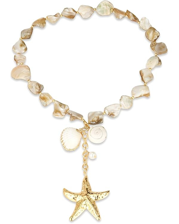 Dr's gift Gold Starfish Necklace Layered Starfish Seashell Pearl Charm Necklace for Women Summer ... | Amazon (US)