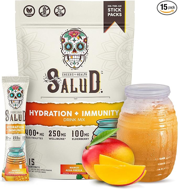 Salud 2-in-1 Hydration Packets + Immunity Electrolytes Powder, Mango - Agua Fresca Drink Mix, Eld... | Amazon (US)