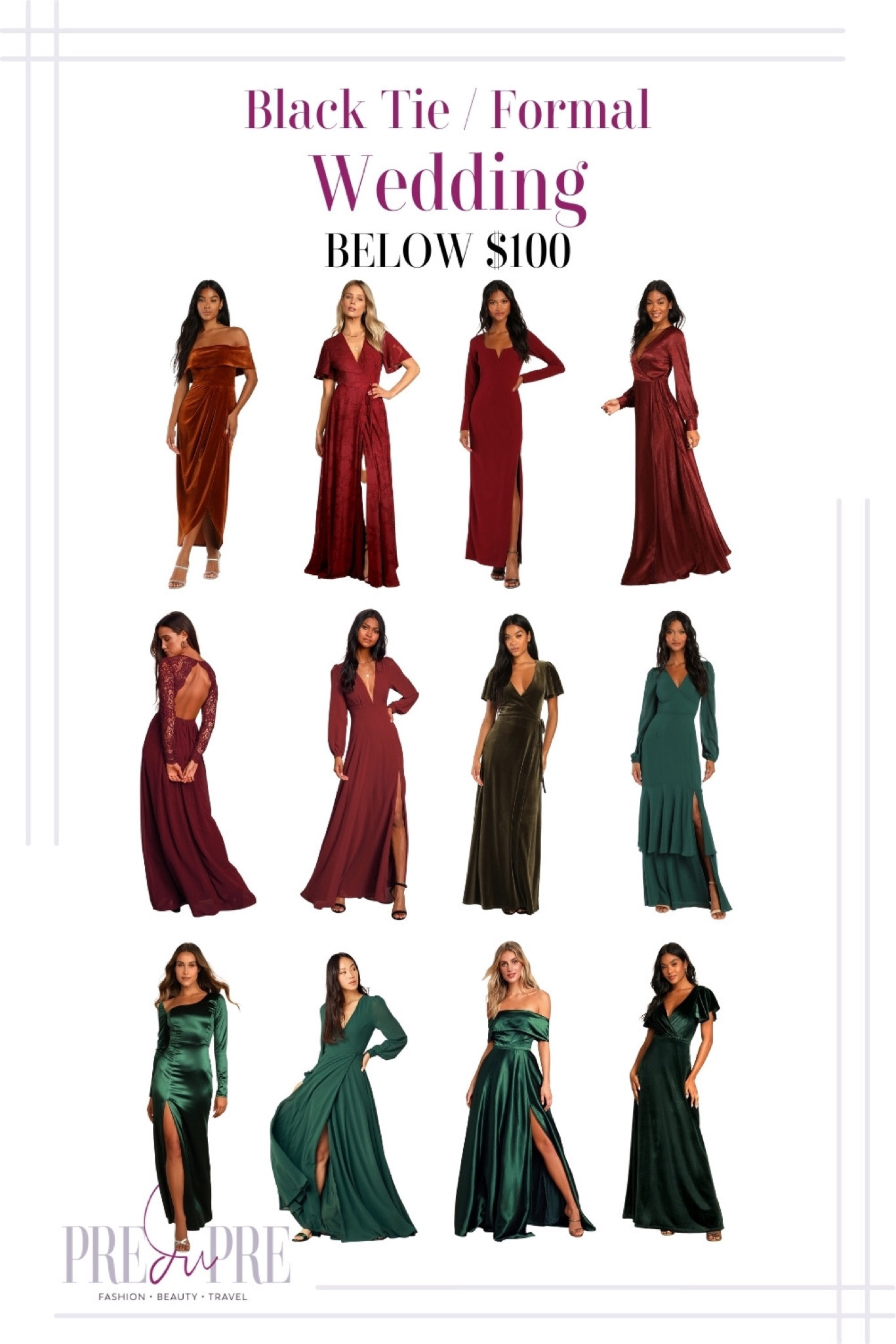 Ever wonder to wear to a fall/winter wedding? I’ve put together wedding guest attire guide for you. You can also read more about the dos and donts of dressing up for a wedding at my blog, www.predupre.com

Wedding, wedding guest, wedding guest outfit, wedding guest inspiration, guest outfit, dress, black tie, formal, semi-formal, casual

#LTKunder100 #LTKstyletip #LTKwedding