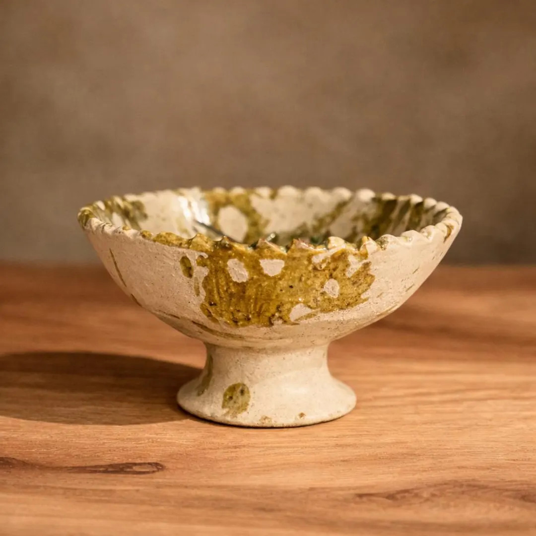Moroccan Handmade Tamegroute Pedestal Bowl, Ochre & White Ceramic, 6″–12″ | Etsy (US)