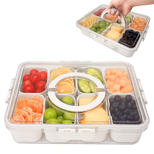 Sufeasdf Portable Snackle Box Container - Clear Divided Serving Tray with Lid and Handle, 8 Compartments Snack Box Organizer for Fruits, Candy, Charcuterie, Snacks - Ideal for Party, Travel & Beach | Amazon (US)