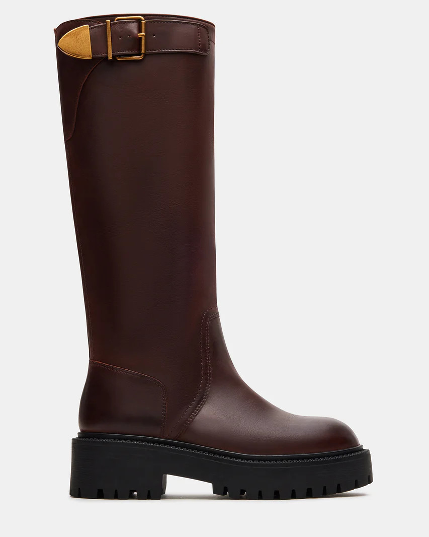 BUSTER Cognac Leather Platform Lug Boot | Women's Boots | Steve Madden (US)