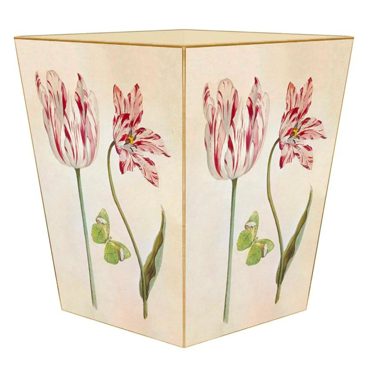 Tulips and Butterflies Wastepaper Basket and Optional Tissue Box Cover | The Well Appointed House, LLC