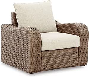 Signature Design by Ashley Sandy Bloom Casual Outdoor Resin Wicker Lounge Chair with Cushion, Lig... | Amazon (US)