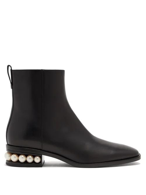 Nicholas Kirkwood - Casati Pearl-heel Leather Ankle Boots - Womens - Black | Matches (UK)