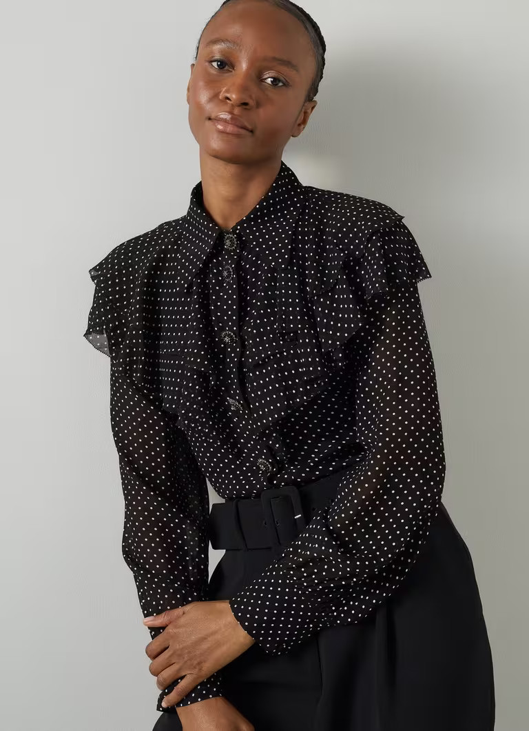 Margaux Black & Ivory Ruffle Shoulder Blouse | L.K. Bennett (UK)