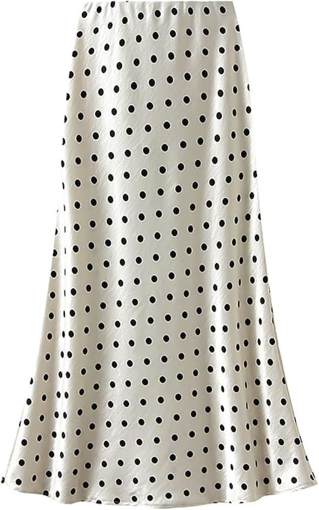 CORIRESHA Women's Elegant Polka Dot Skirt Elasticized Waistband Flowy Maxi Satin Skirt | Amazon (US)