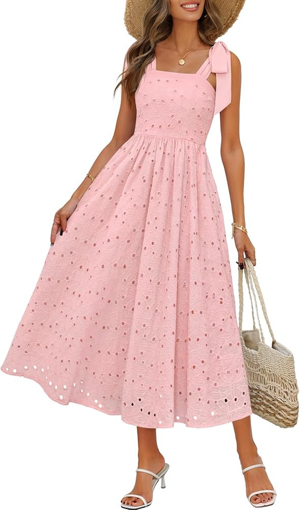 MEROKEETY Women's Summer Eyelet Square Neck Sundress 2026 Spring Sleeveless Flowy A Line Beach Va... | Amazon (US)