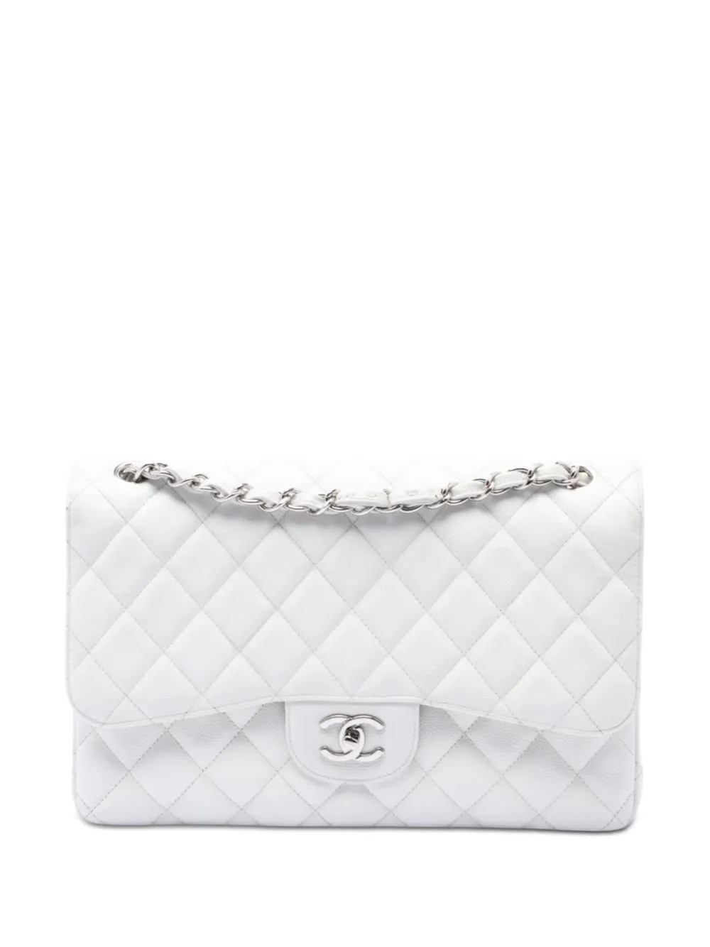 CHANEL Pre-Owned 2010-2011 Jumbo Classic Caviar Double Flap Shoulder Bag | White | FARFETCH UK | Farfetch Global