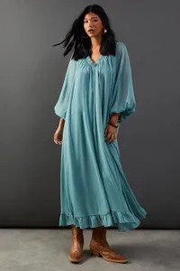 Chiffon Gathered Neck Trapeze Midi Dress | Debenhams UK