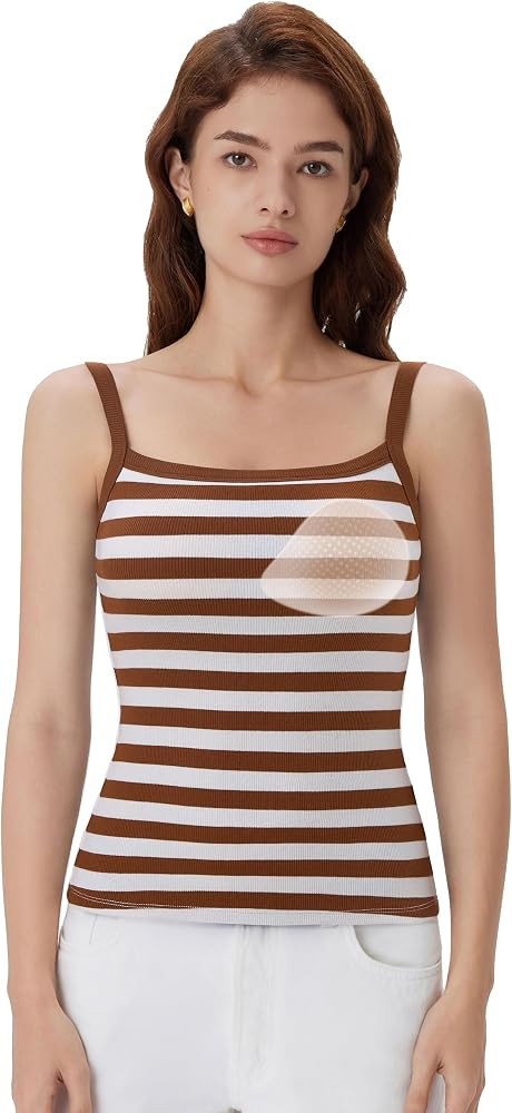 SUUKSESS Women Cotton Rib Padded Tank Tops Sleeveless Spaghetti Strap Square Neck Tops Summer Cam... | Amazon (US)