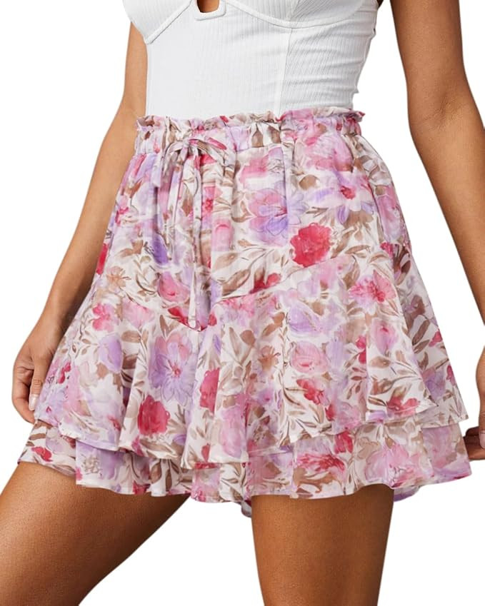 Aoudery Flowy Shorts for Women Casual Boho Floral Skorts Ruffle Mini Skirts Running Tennis Butter... | Amazon (US)