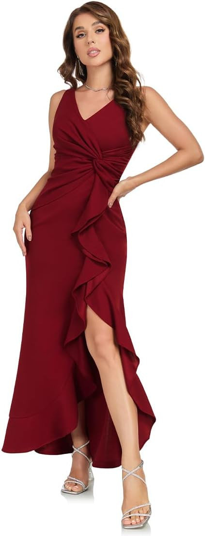 OEZ Long Formal Dresses for Women Wedding Guest Elegant Evening Party Cocktail Dress Sexy V Neck ... | Amazon (US)