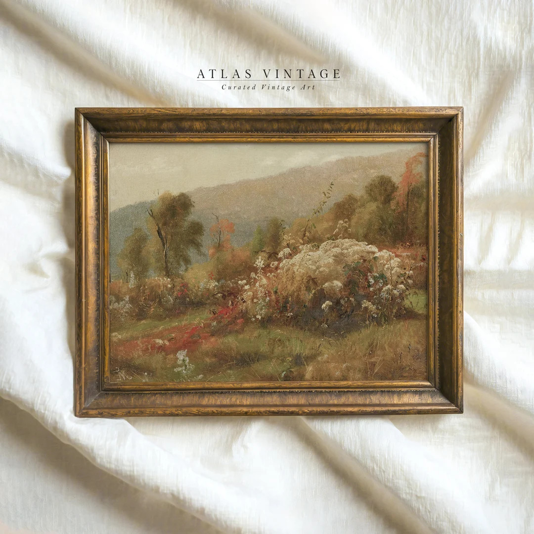 Vintage Fall Forest Landscape Print - Antique Moody Autumn Printable Wall Art, Rustic Warm Tone P... | Etsy (US)