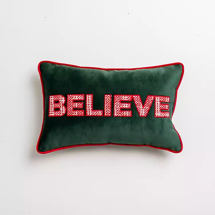 Mini Green and Red Believe Christmas Pillow | Kirkland's Home