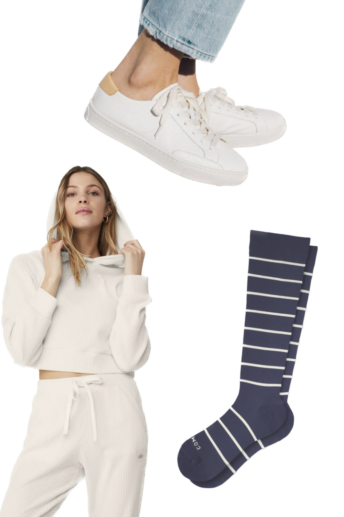 My staple travel outfit! Sizing advice:

Muse set - buy the hoodie true to size, I size down one size in the bottoms (and I’m pear shaped so I never size down on the bottoms lol)

Sneakers - go up a half size

Socks - follow the measuring guide on their site to measure your calf and buy accordingly! 

#LTKCyberweek #LTKtravel #LTKHoliday