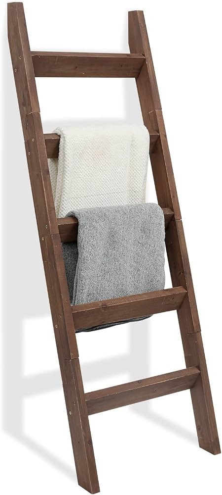 FUIN Blanket Ladder, 5ft Angled rungs Rustic Solid Wood Decor Rack, Brown | Amazon (US)