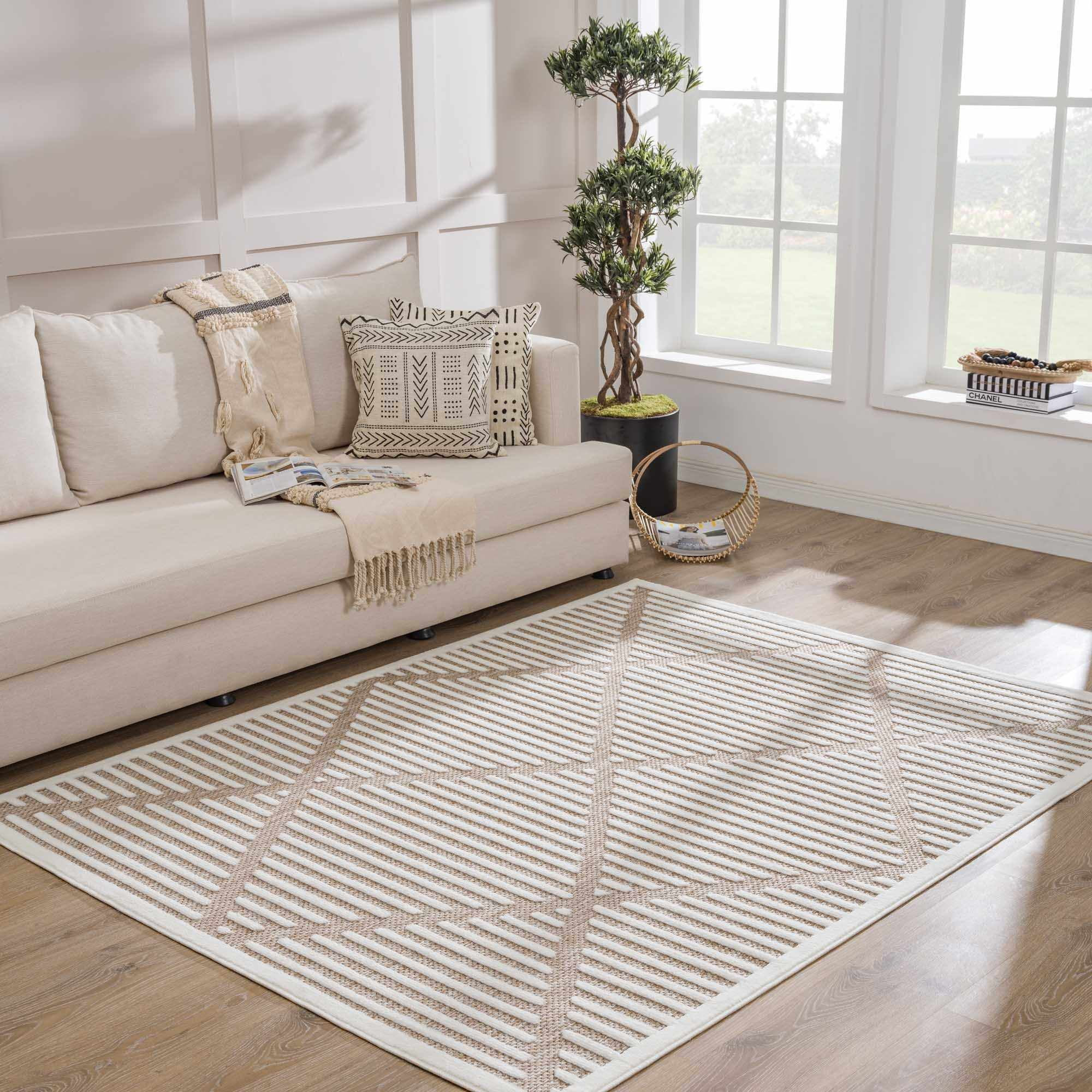 Hauteloom Anah Living Room, Bedroom Patio Outdoor Area Rug - Beige, White, Brown - 5'3" x 7' | Walmart (US)