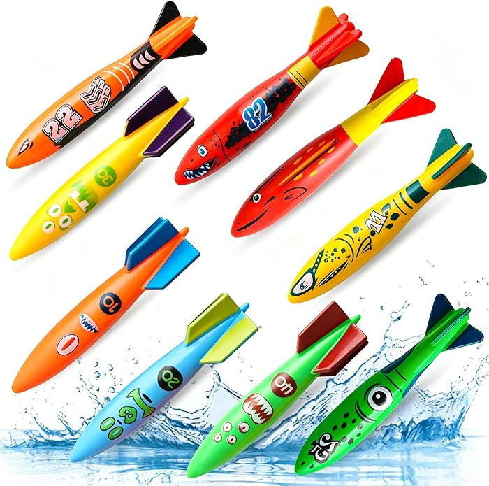 Dive Rings Pool Toys Adults, 9 Pcs Diving Pool Toy for Kids Ages 4-8, Shark Torpedo Dive Set, Oct... | Amazon (US)
