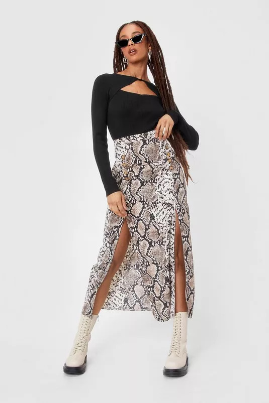 Snake Print Duo Slit Maxi Skirt | Nasty Gal (US)