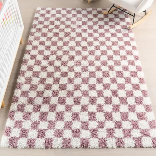 Nuloom Adelaide Pink/Cream, 6'7" x 9', Checkered, Shag, Soft and Cozy, High Traffic, Stain Resistant, Easy Clean, Durable Area Rug for Bedroom, Living Room, Dining Space, Den, Foyer, Entryway | Amazon (US)