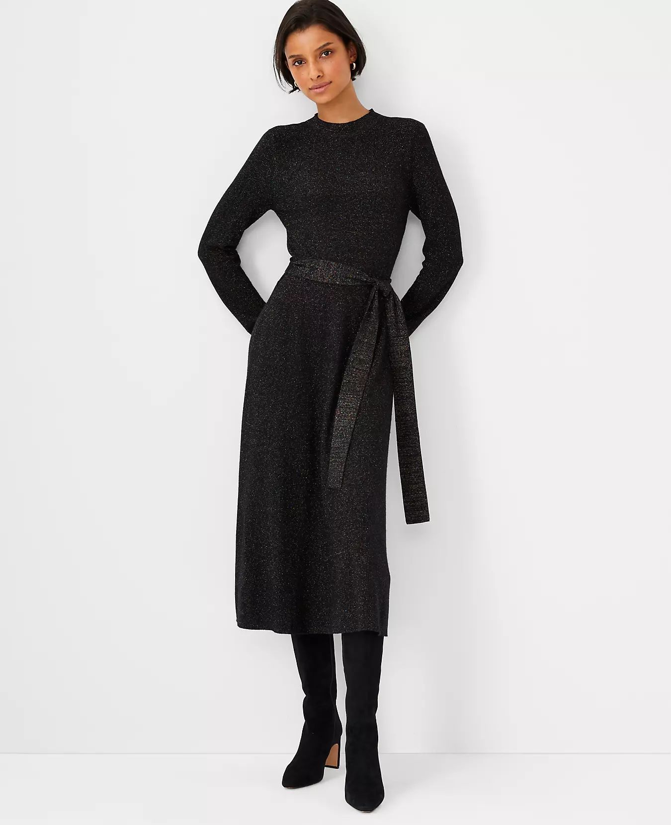 Petite Shimmer Sweater Flare Dress | Ann Taylor (US)