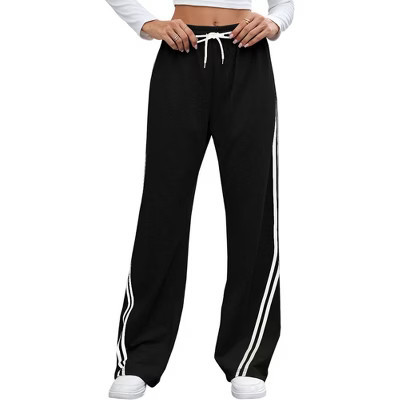 Coolmee Womens Track Pants Athletic Running Pants Straight Leg Sports Jogging Striped Loose Fit Sweatpants L Black | Target